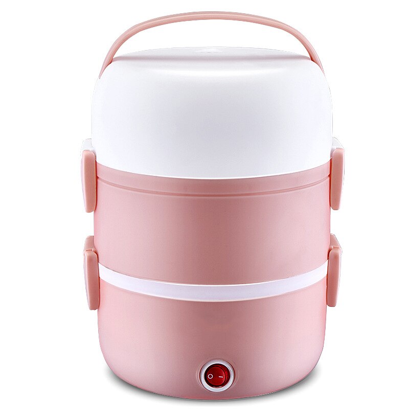 Mini Electric Rice Cooker Stainless Steel 2/3 Layers Steamer Portable Meal Thermal Heating Lunch Box Food Container Warmer 220V: Pink-3 Layer