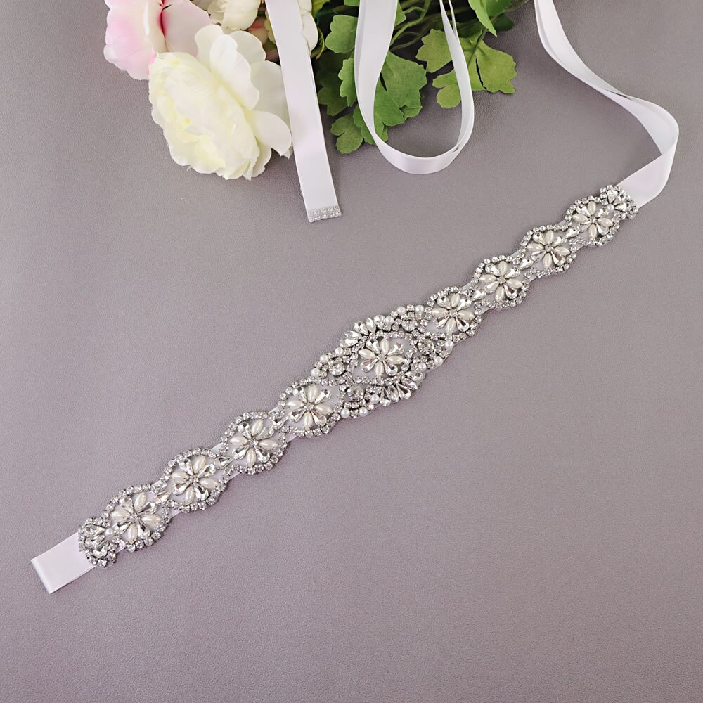S161-S Luxe Bruid Jurk Riemen Met Strass Bruids Bruiloft Accessoires Riem Voor Vrouwen Trouwjurk Parel Riem Formele Riemen: White