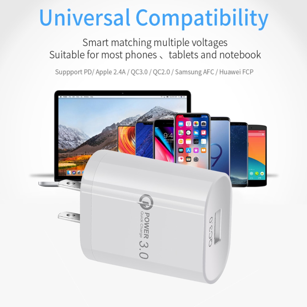 QC 3.0 USB charger Single Port Fast Charge Mobile Phone Charger USB Travel Charger Smart Tablet Charging Head for iPhone X XS XR