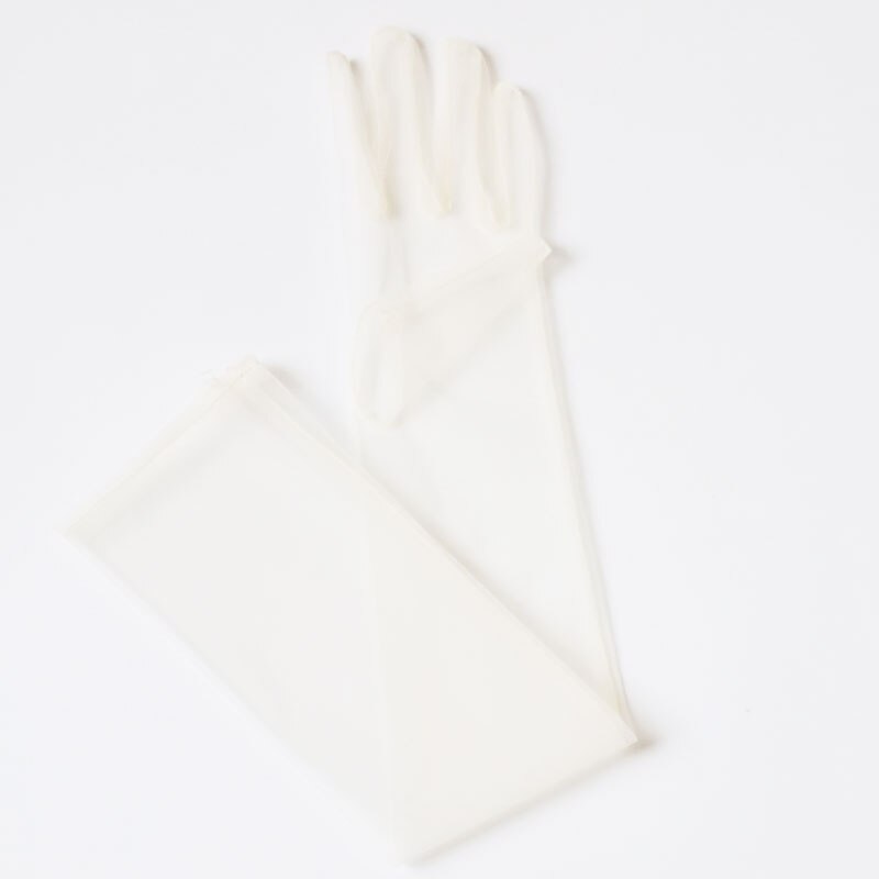 Gants en Tulle Transparent pour femmes, longs et fins pour dames, mitaines à doigt complet, élégants, accessoires de mariage: WHITE