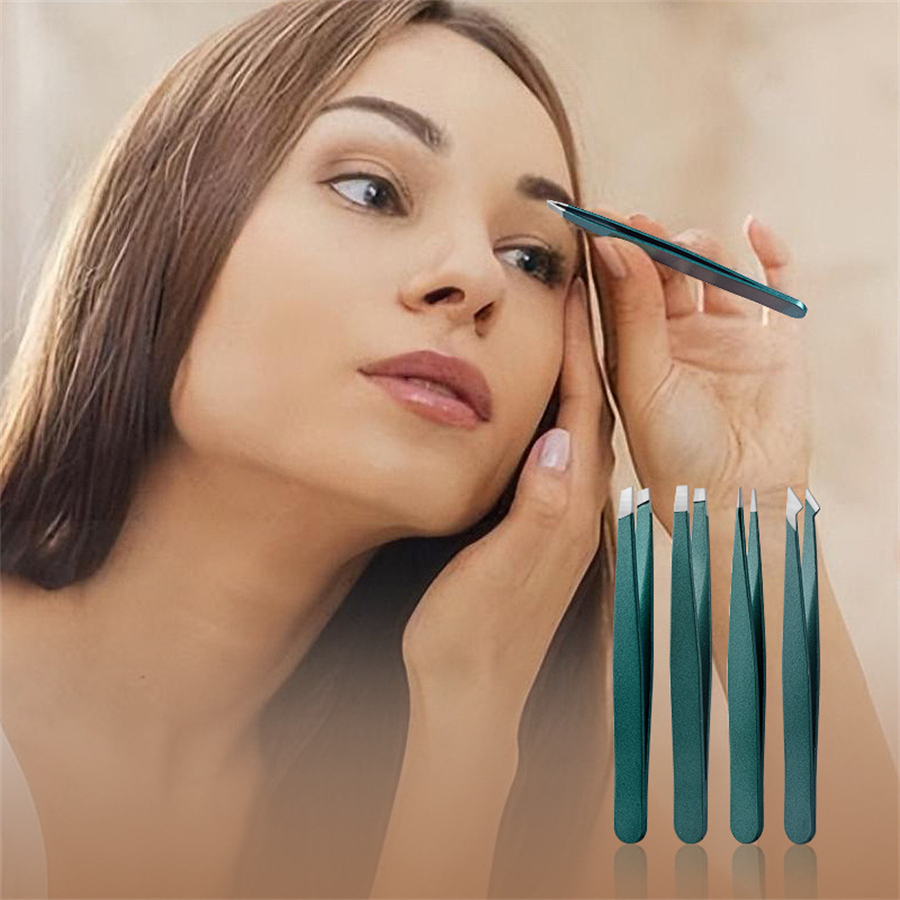 4-teiliges Pinzetten-einstellen aus Edelstahl, unisex, professionelle Präzision für Gesichtshaare, Augenbrauen, eingewachsene Haare und Splitter, langlebig und er
