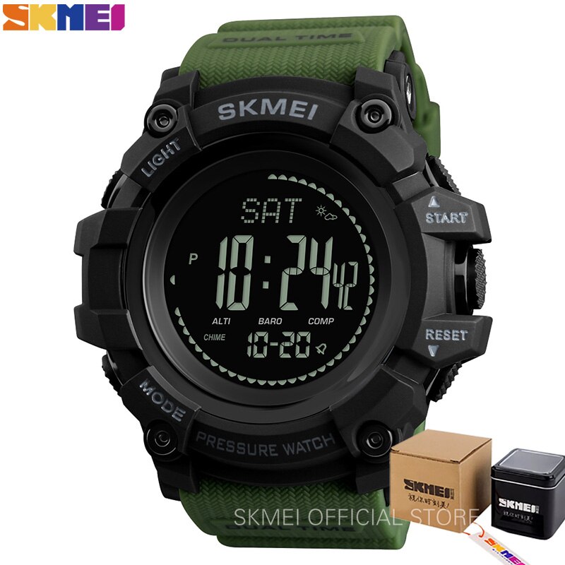 Skmei Outdoor Horloges Heren Druk Kompas Sport Digital Horloges Hoogtemeter Weer Tracker Waterdicht Reloj Hombre 1358: Green with box