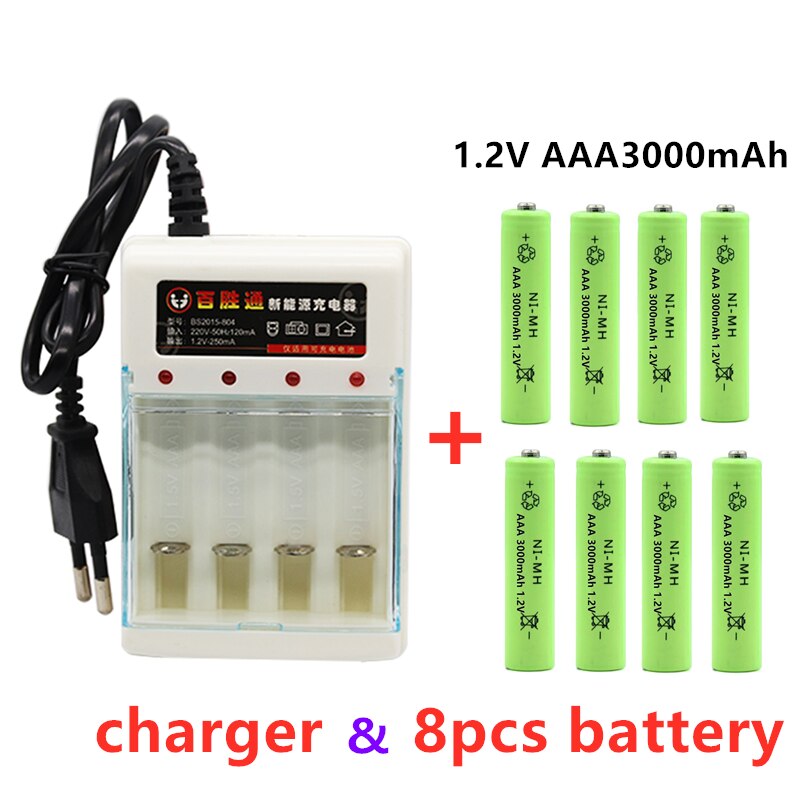 100% Original AAA 3000mAh akku NI-MH 1,2 V AAA batterie für Uhren, mäbenutzen, Computer, spielzeug Also auf, Batterie + Ladegerät