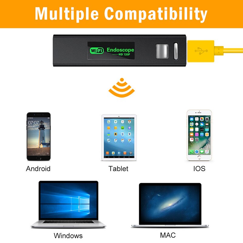 1200P Wireless Inspection Camera 2.0 MP HD Borescope Camera Waterproof Tube Snake Camera with 8 LED Lights for IOS Android PC