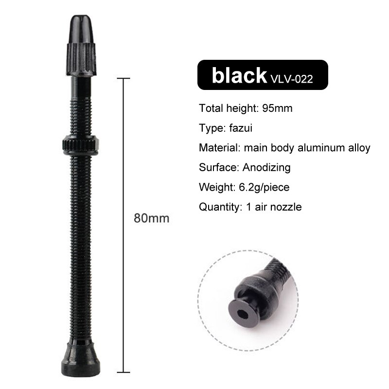 Válvulas Presta para bicicleta de montaña, llantas sin cámara de aleación de latón, Compatible con vástago sin depósito, 40/60/80mm, 1 par: 80mm Black 1 Pair