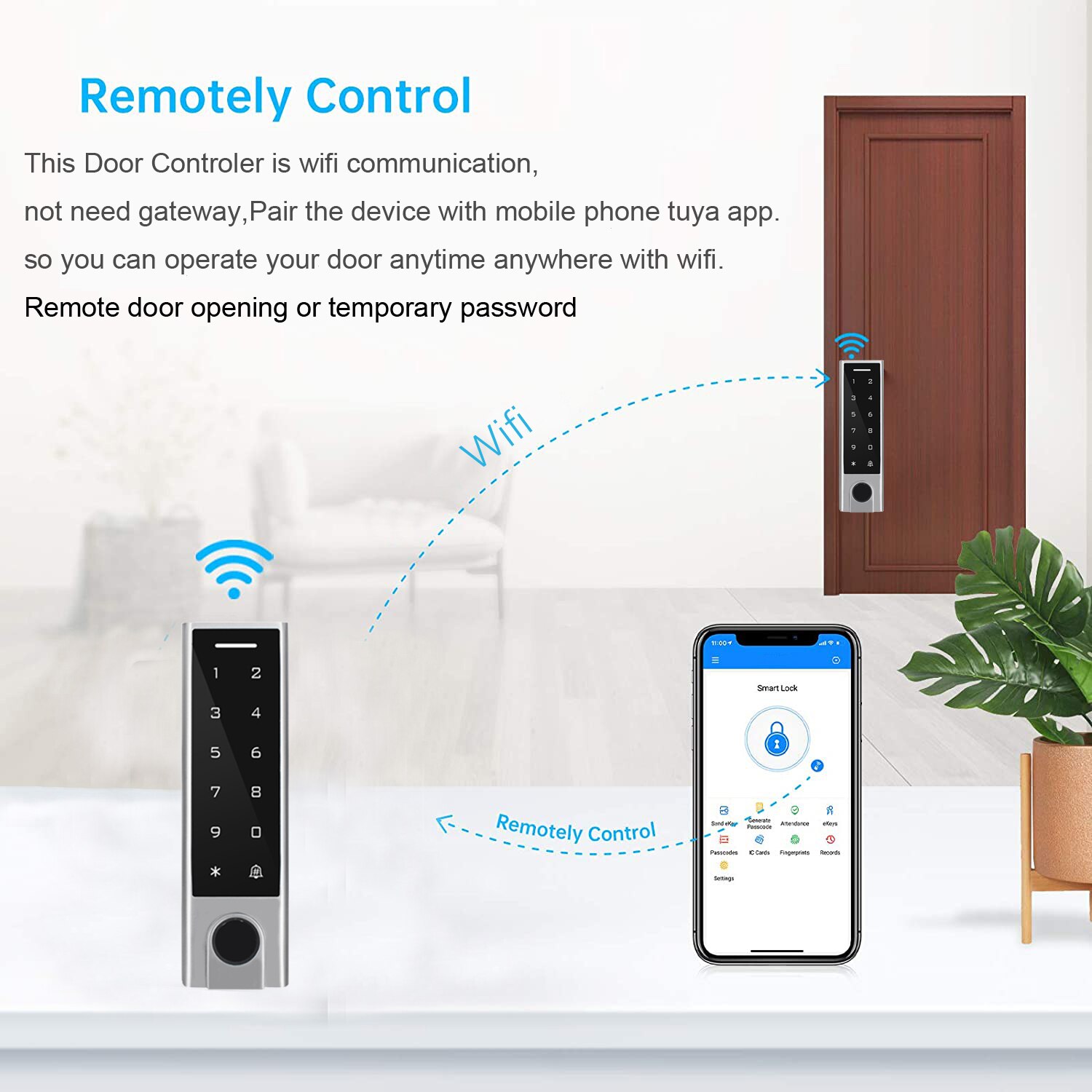 Wifi Remote Fingerprint Access Control Kit Rfid Reader 1000 User Tuya APP 125khz Card Keypad Door Password Access Control System