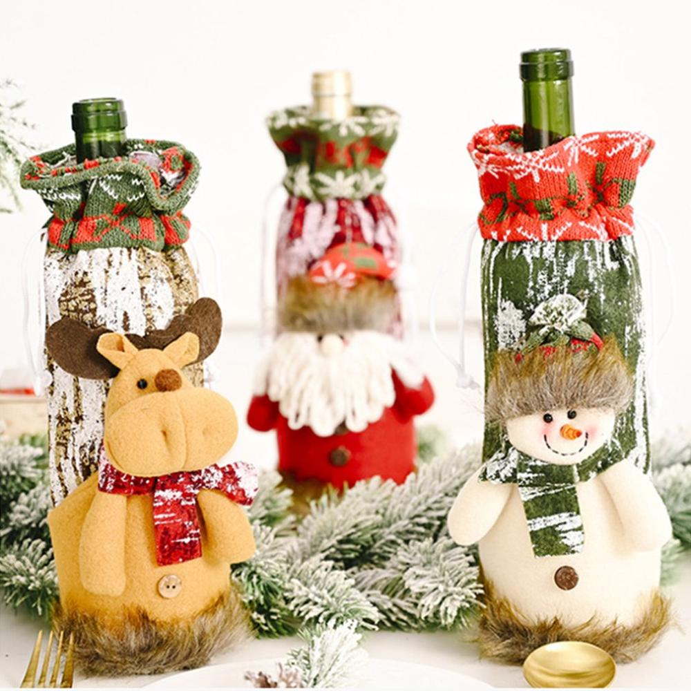 Jul rödvinsflaska hållare täckväska elf champagne rödvinsflaska set dekorer julbordsdekorationer
