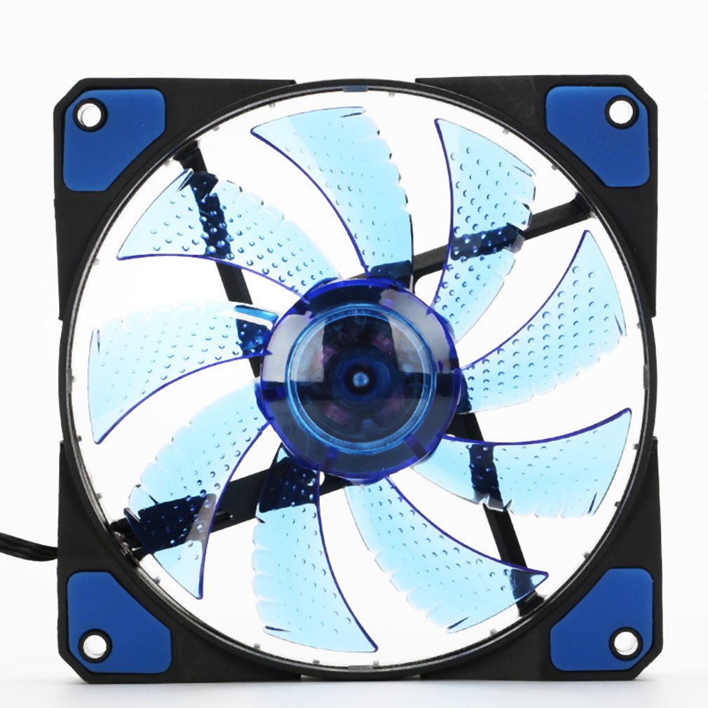 120mm 15 led ultra støjsvage computer pc etui køleblæser 15 led 12v med gummi stille molex stik 3 / 4 ben stik blæsere køler: Blåt lys