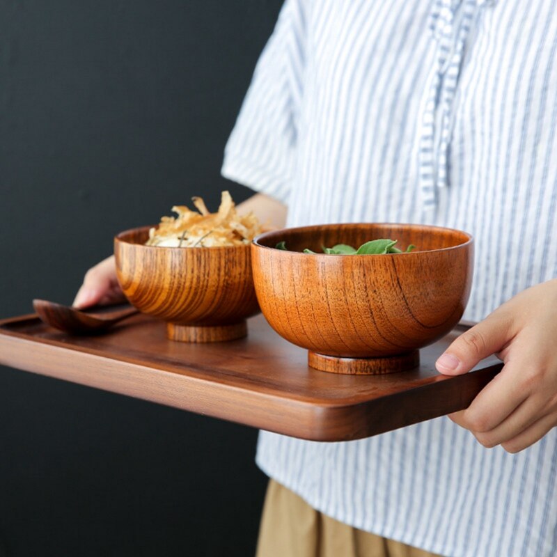 Cuencos de madera Natural estilo japonés para ensalada, arroz, fideos, tazón de madera, sopa, utensilios de cocina