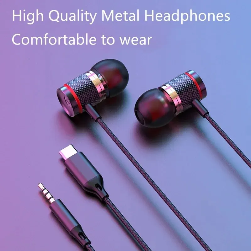 9D HIFI ciężki bas słuchawki douszne 3.5MM AUX/type-c słuchawki cyfrowe Stereo przewodowy zestaw słuchawkowy z mikrofonem słuchawki douszne dla Samsung Android