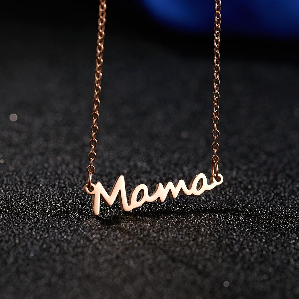 Rinhoo Mother's Day Mama Letters Pendant Necklace Stainless Steel Mom Baby Necklace Female Personality Jewelry Mother's Day: Rose gold