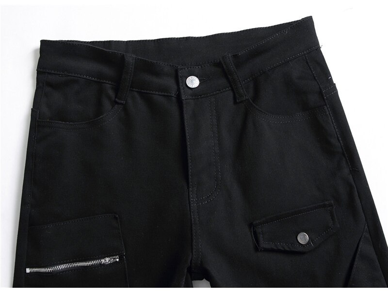 Pantalones vaqueros ajustados con remaches para hombre, cuadros escoceses con mosaico de vaqueros negros a la , estilo Punk Rock, 5506