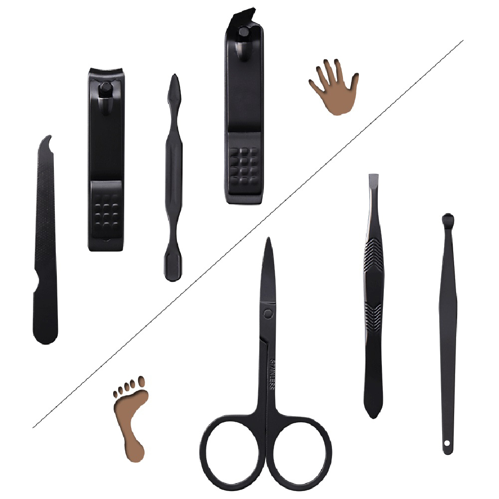 7 unids/set Set de cortaúñas portátil viaje acero inoxidable negro pedicura tijera pinzas manicura kit de herramientas de uñas