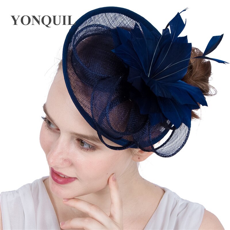 Marineblå  or 17 farver fest fascinator hatte fjer blomsterhat damekirke royal ascot hårtilbehør syf 118