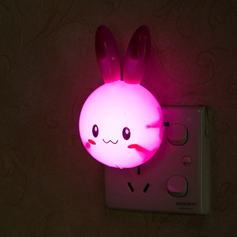 Bonita luz LED nocturna de conejo de dibujos animados, interruptor de AC110-220V, lámpara de noche de pared, lámpara de noche para dormitorio para niños, para niños con enchufe UE/EE. UU.