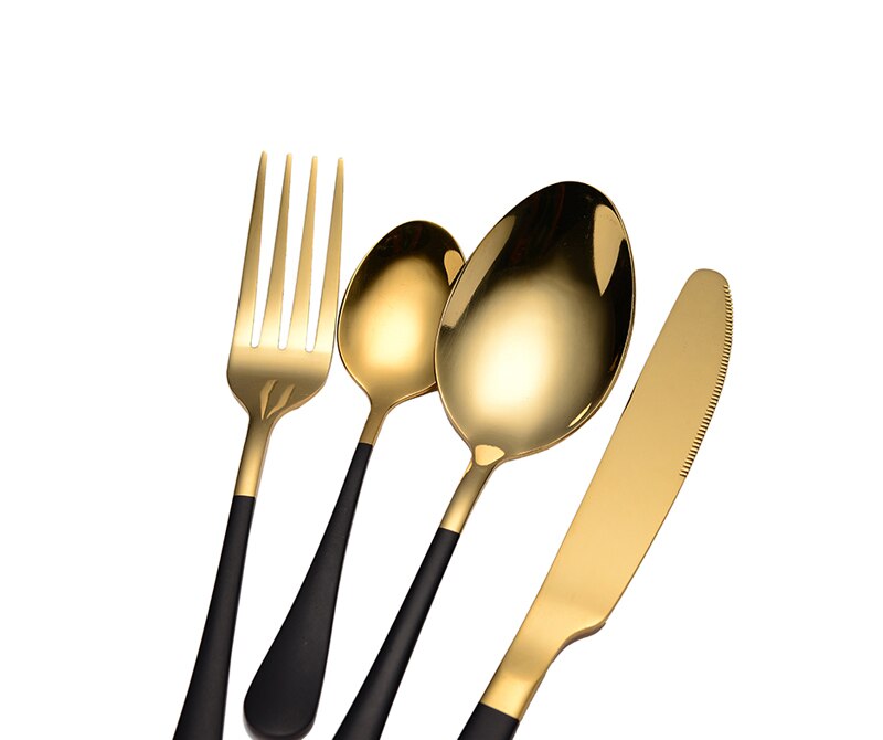 Couverts couleur or, 24 pièces, service de table, coutellerie, fourchettes, couteaux, cuillères, service de table