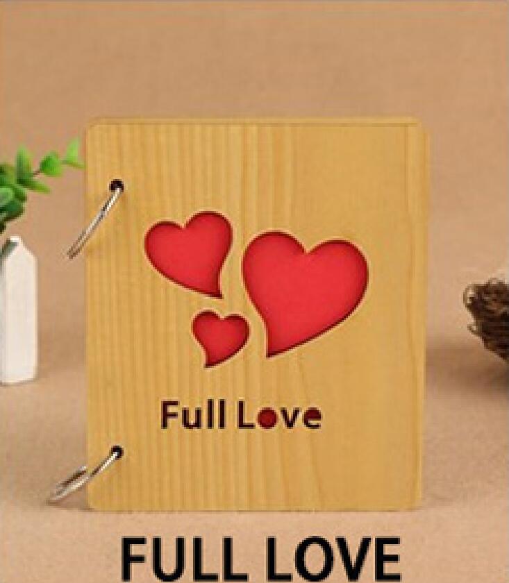 5 Inch DIY Red Wood Hollow Interleaf Photo Album Children Loose-Leaf Scrapbook Walnut Color Mini Memory Book Picture Storag: FULL LOVE-1