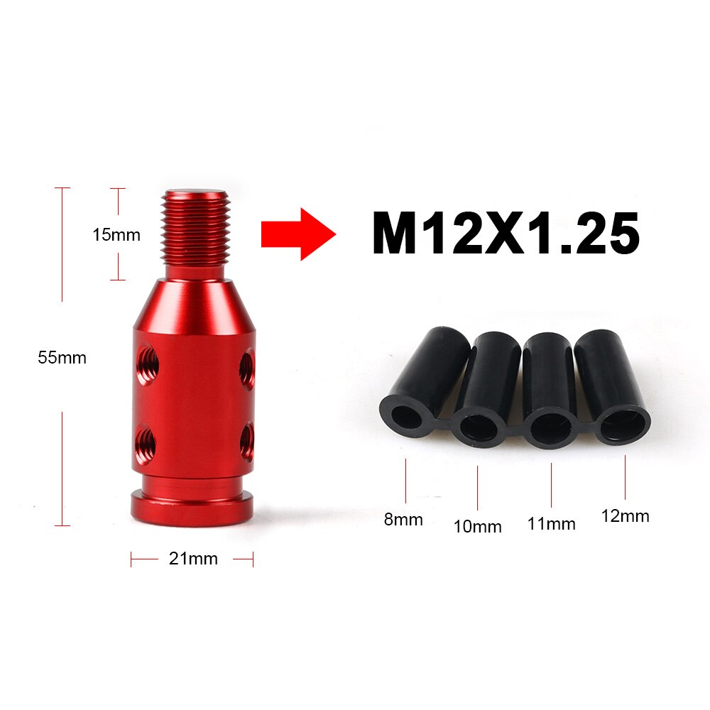 Adaptador Universal de pomo de cambio de marchas Manual para coche, palanca de cambios sin rosca, aleación de aluminio, rosca M10x1.5/M12x1.25:  Red-12x1.25