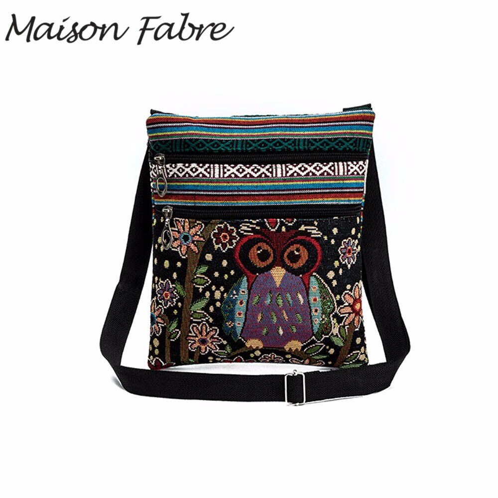 Maison Fabre Bestickt Eule Tasche Frauen Leinen Crossbody Telefon Tasche Einzelnen Schulter Tasche Briefträger Paket Neue Damen Zipper Handtasche: D