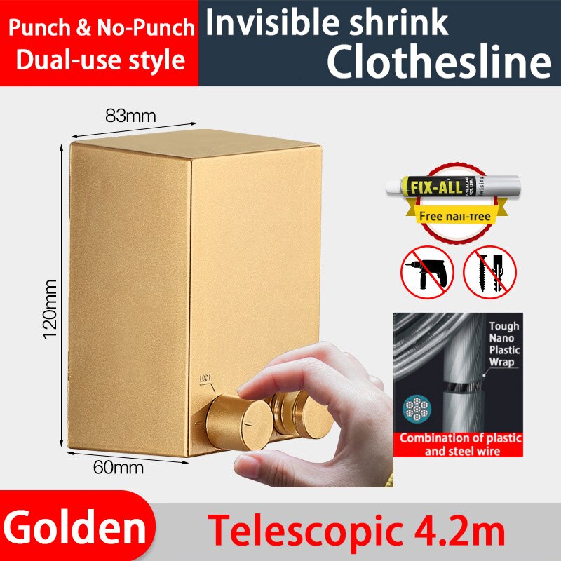 Outdoor 304 Stainless Steel Clothesline Folding Clothes Horse Extendable Laundry Hanger Retractable Drying Rack Clothes Rope: golden