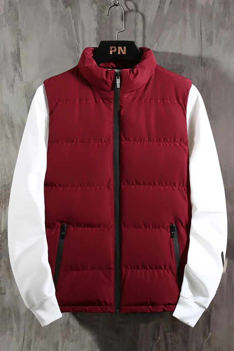 Herfst heren gewatteerd vest jas warme mouwloze jassen winter winddichte rits jas herfst opstaande kraag casual effen vest: M / Rood