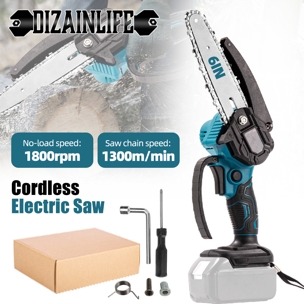 Mini motosierra de 600 W, motosierra inalámbrica portátil de 6 pulgadas, motosierra pequeña de mano recargable para Makita de 18V