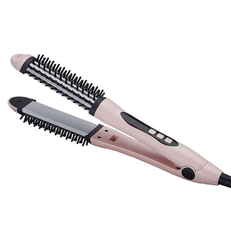 2 in 1 Straightener Curler Curling Brush Hair Straightener Curly Flat Iron Salon Styling Tools