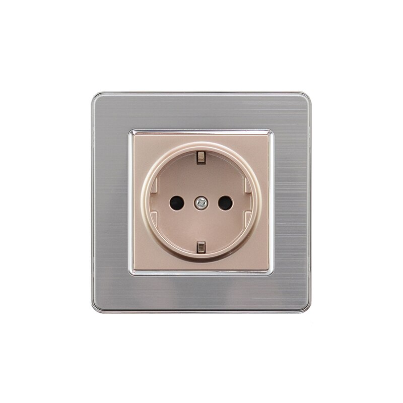 Avoir EU/DE/RU Standard Plug Socket Power Stainless Steel Panel Grounding Socket 146mm*86mm Double Plug Electrical Outlet: Singel Socket