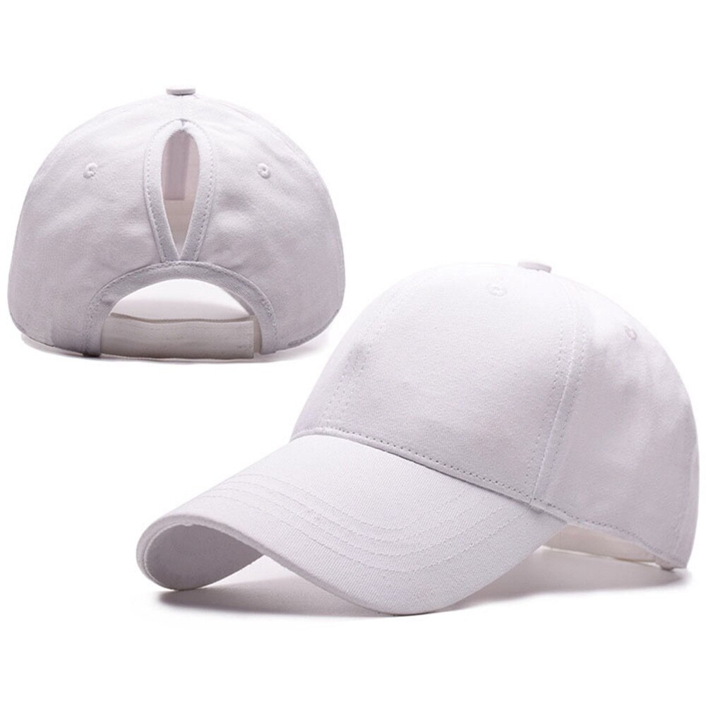 Zomer katoenen paardenstaart baseballpet dames camouflage pet snapback vader hoed knot dame meisjes reishoed klep: Katoen wit