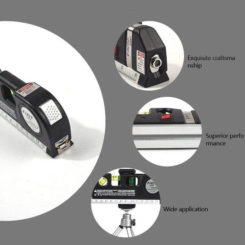 Horizontaal verticaal meetinstrument 8ft aligner standaard en metrische linialen multifunctionele meetlat zwart