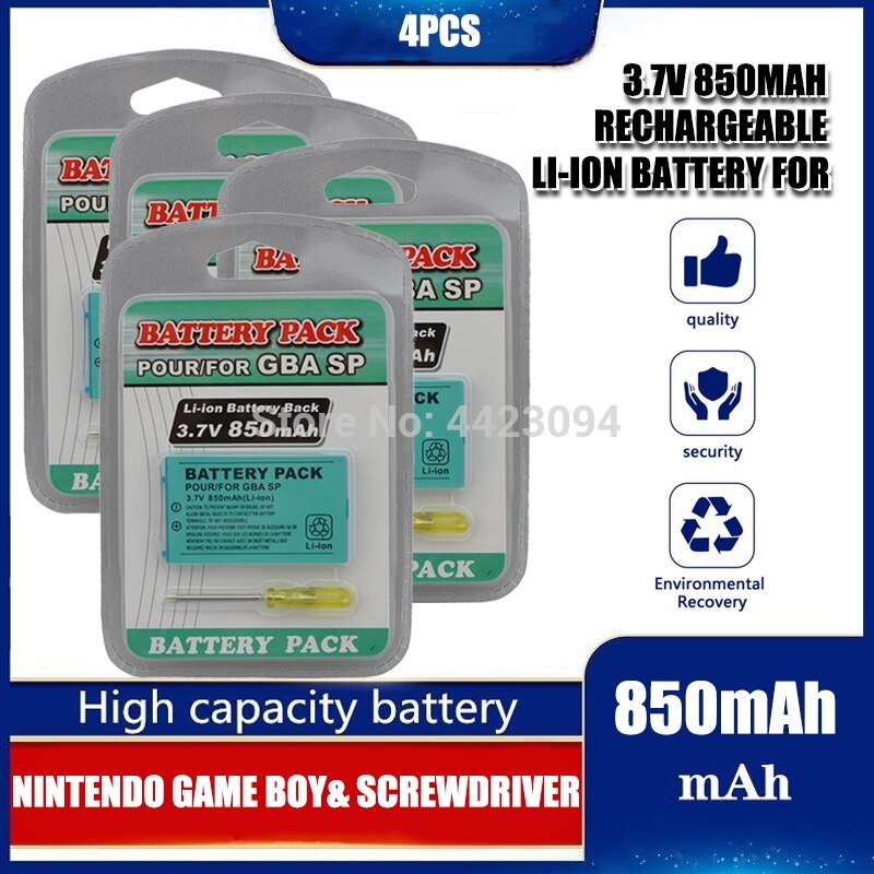 3.7v 850mAh Rechargeable Lithium-ion Battery + Tool Pack Kit for Nintendo Gameboy Advance GBA SP Replacement: 4PCS