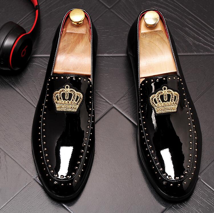 Men charming glitter embroidery crown flats Dress Loafers gentleman Shoes Male Wedding Homecoming Evening Groom Prom