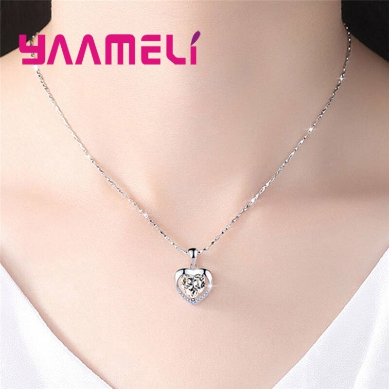 Einzigartige halskette mit herzförmigem anhänger aus sterlingsilber 925 ozeanblau und weiß mit zirkonia-kristallen – ein accessoire für damen, partys und weihnachten.