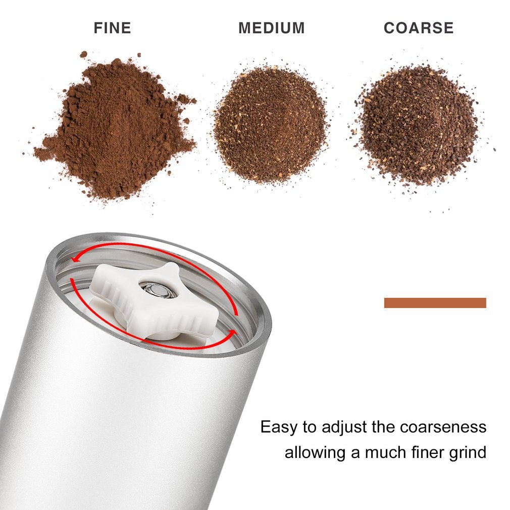 Handmatige koffiemolen conische braammolen voor nauwkeurig zetten instelbare maalgraadselector geluidsarme aluminiumlegering draagbaar