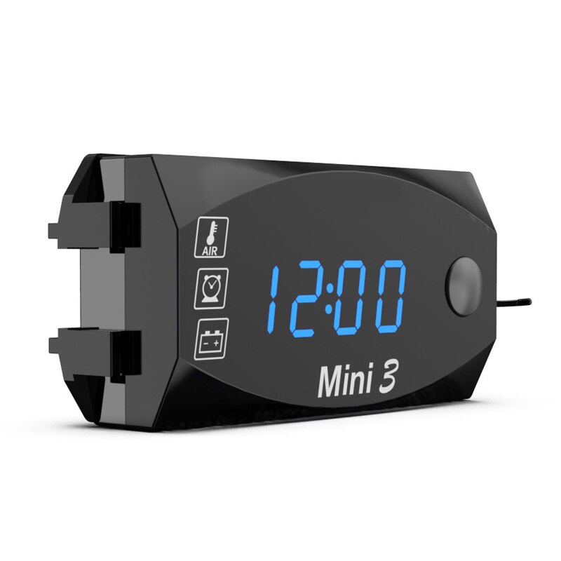 Ip67 waterdichte led-horloges met digitale display, drie-in-één universele elektronische motorfietsklok, thermometer en voltmeter: Blauw