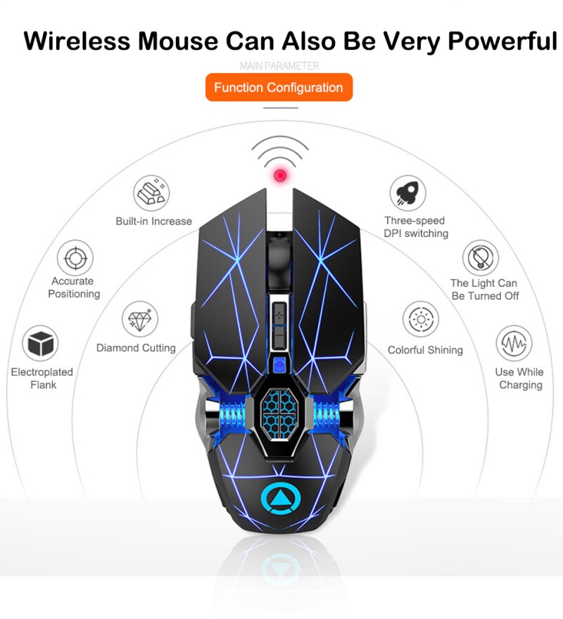 Wireless Gaming Mouse Rechargeable Silent Mouse LED Backlit 2.4G USB 1600Dpi Optical Ergonomic Mouse Gamer For Desktop PC Laptop