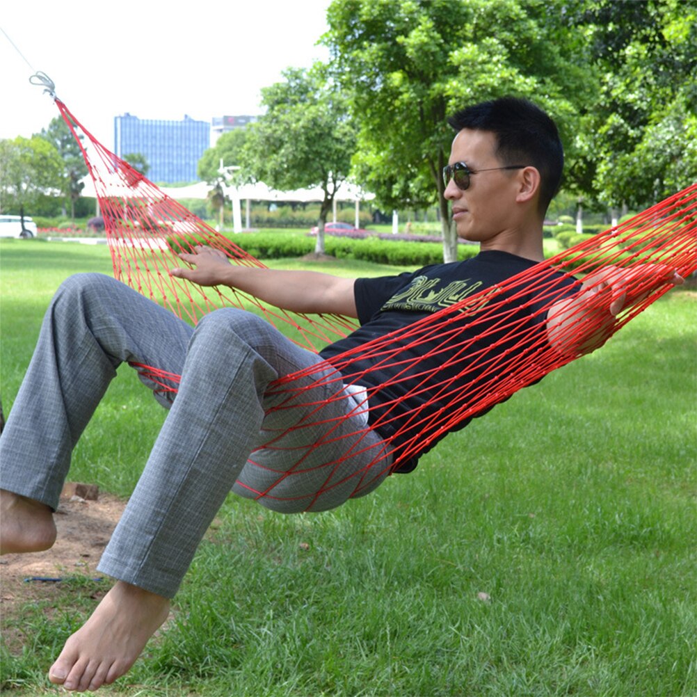 Hangmat van gaasachtig nylon touw, buitenkampeerhangmat, tuinschommelhangmat, kampeerhangstoel (rood + touw)