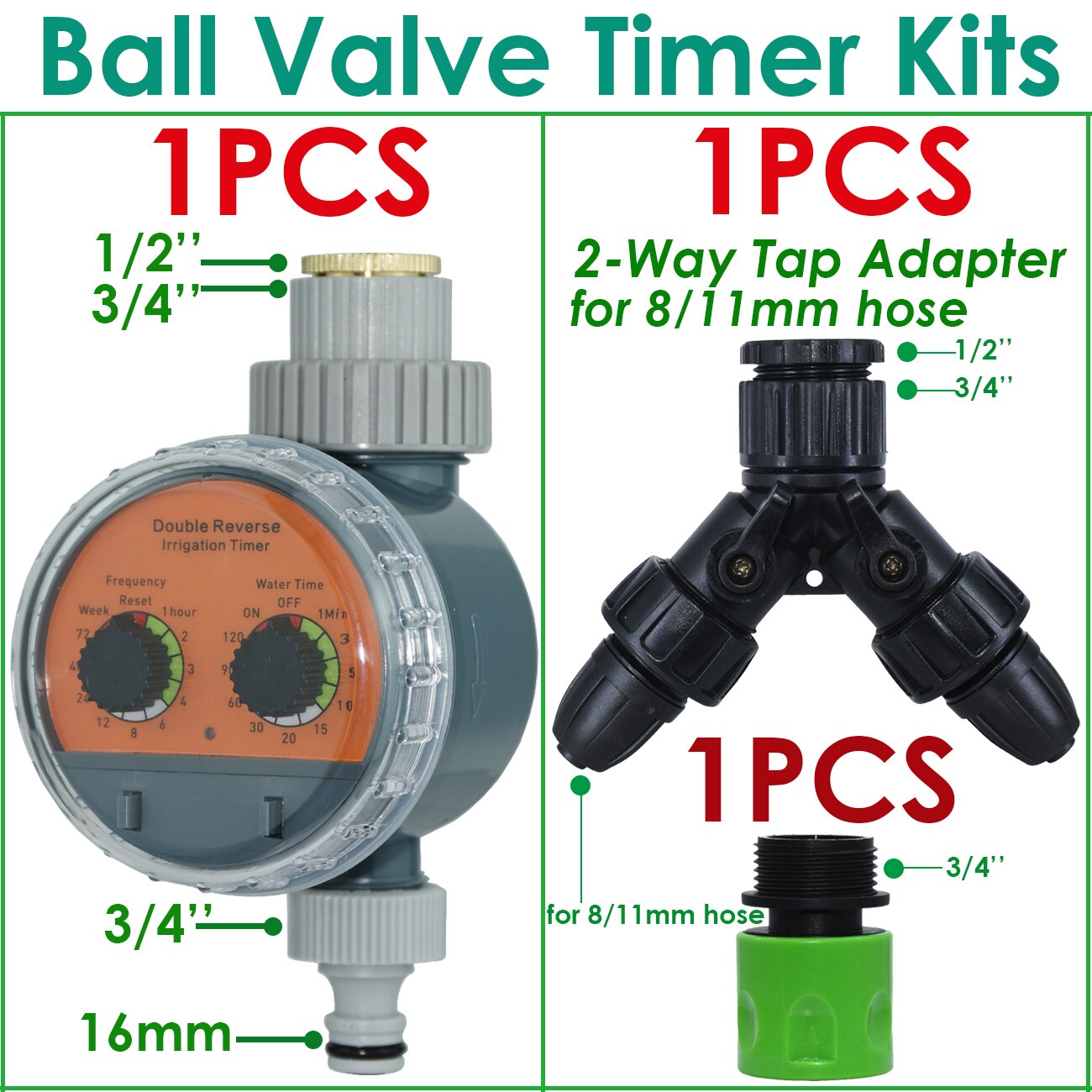 Garden Ball Valve Water Timer Double Dial Automatic Electronic Watering Timer Home Garden Irrigation Irrigator Controller System: black