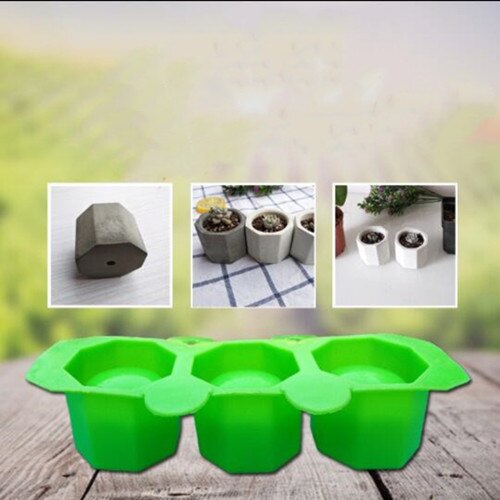 3 Holes Round Geometric Polygonal Concrete Flower Pot Vase Mold Cactus Cement Molds Silicone DIY Aromatherapy Candle Decoration: Green