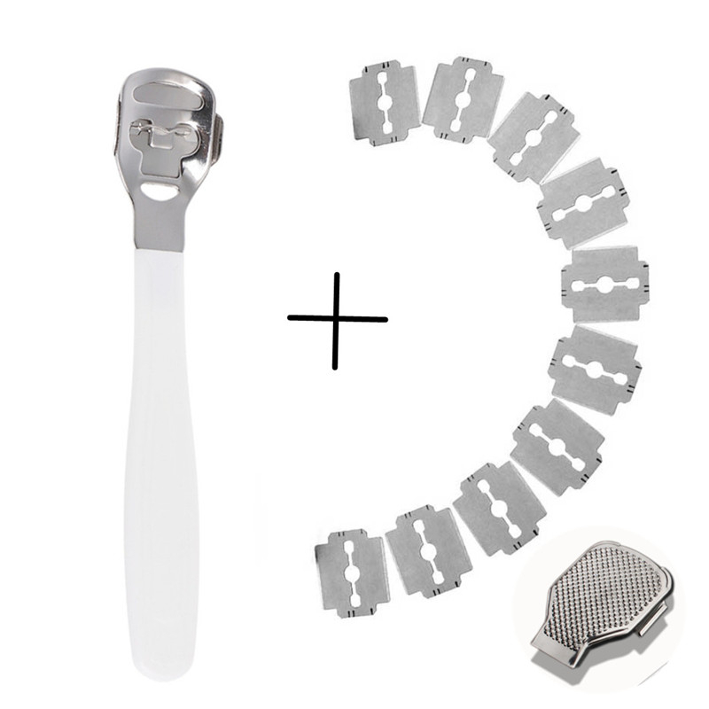 Plastikhåndtag pedicure kniv fod hud barbermaskine majs neglebånd cutter remover fod rasp fil callus  +10 blade fodpleje værktøj