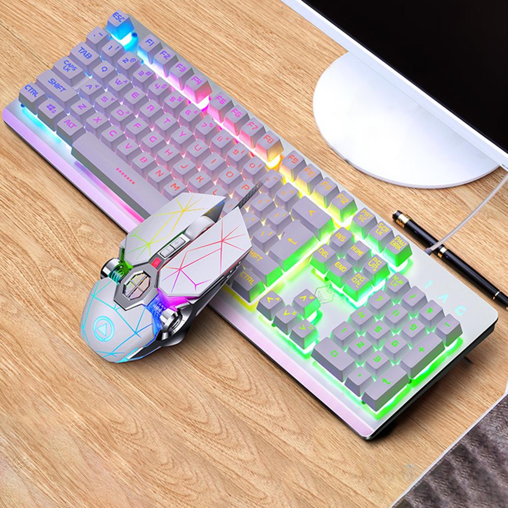 104Keys RGB Aluminum Alloy Gaming Keyboard and RGB Gaming Mouse Set with Mobile Phone Stand Function Key Ten Million Key Life