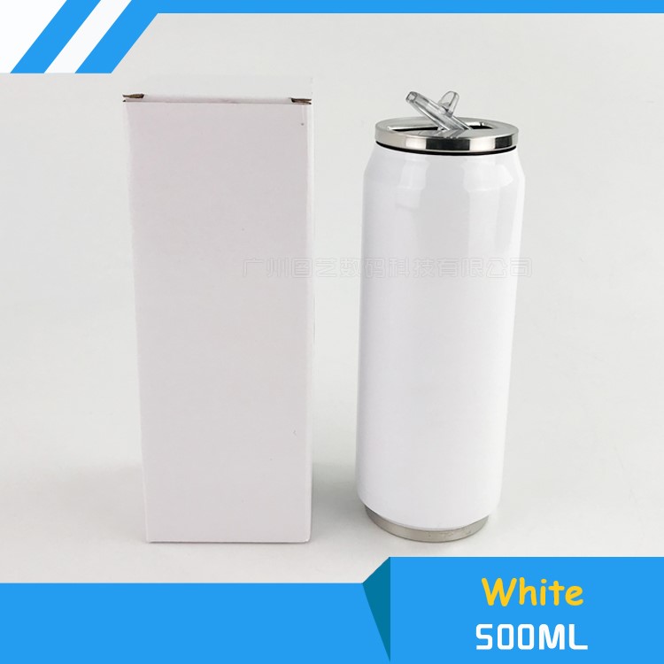 2pcs/lot Blank Sublimation 280ml/500ml Coke thermos Bottle Cup Transfer Prtinting by Sublimation INK DIY Heat Press Printing: White 500ml