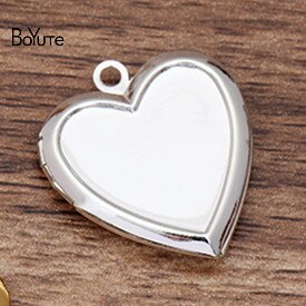 BoYuTe – médaillon en métal et laiton en forme de cœur, 22x5MM (10 pièces/lot), peut insérer un pendentif Photo: Silver Plated