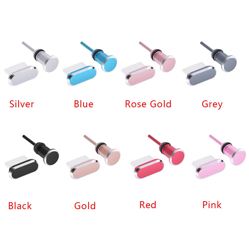 2 stk/sæt 8 farver metal type c opladningsport anti-støv 3.5mm øretelefonstik støvstik til samsung  s10 telefon tilbehør