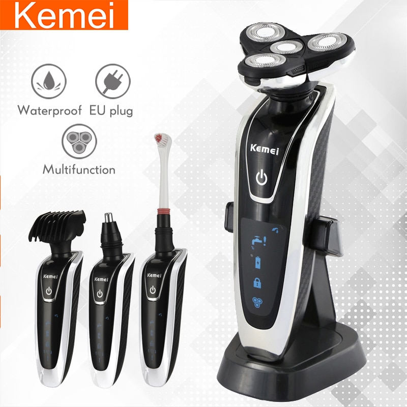 Kemei elektrisch scheerapparaat voor mannen, oplaadbaar, 4 in- in-1 zwevend scheerapparaat met vier mesjes, vervangende kop, elektrisch scheerapparaat  d40