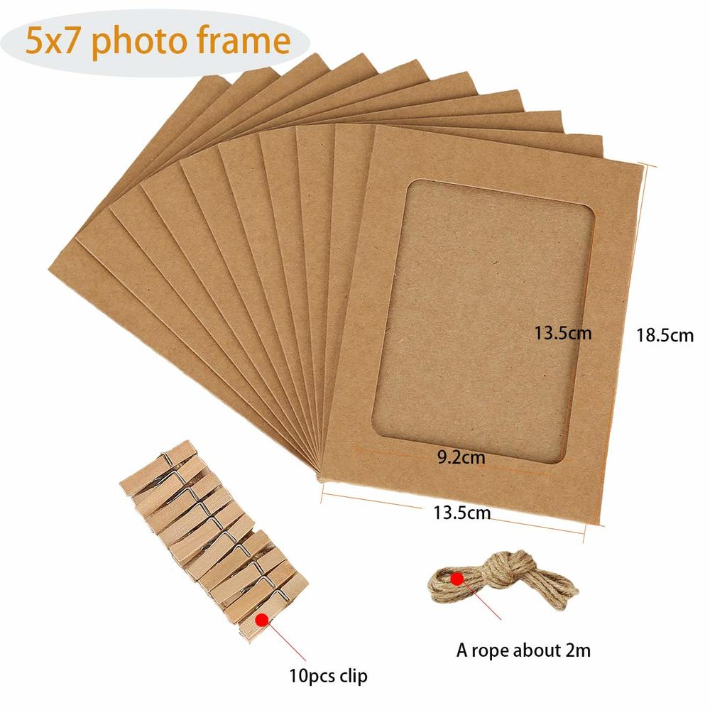Paquete mixto de marcos de fotos con Clips Diy, Papel Kraft de 5 pulgadas, marcos de fotos colgantes de pared, álbum de fotos, decoración del hogar y , 10 Uds.