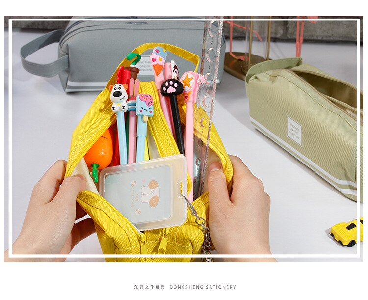 4 PCs Large Capacity Double-Sided Canvas Pencil Case Red Solid Color Stationery Pack Student Pencil Case Stationery