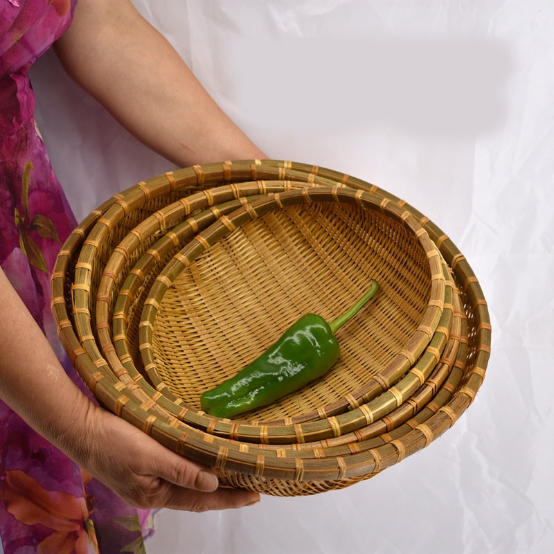 Natural Eco-Friendly Handmade Bamboo Baskets Fruit Vegetables Bread Rattan Basket Storage Basket Home Organizer