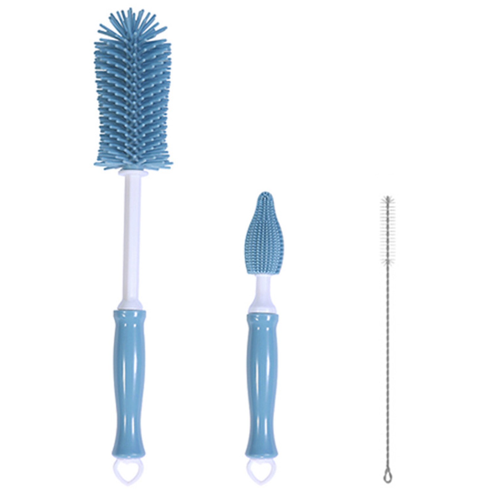 3pcs/set Long Handle Home Removing Residues Portable Nipple Accessories Baby Bottle Cleaning Brush Travel Straws Silicone Tool: Blue