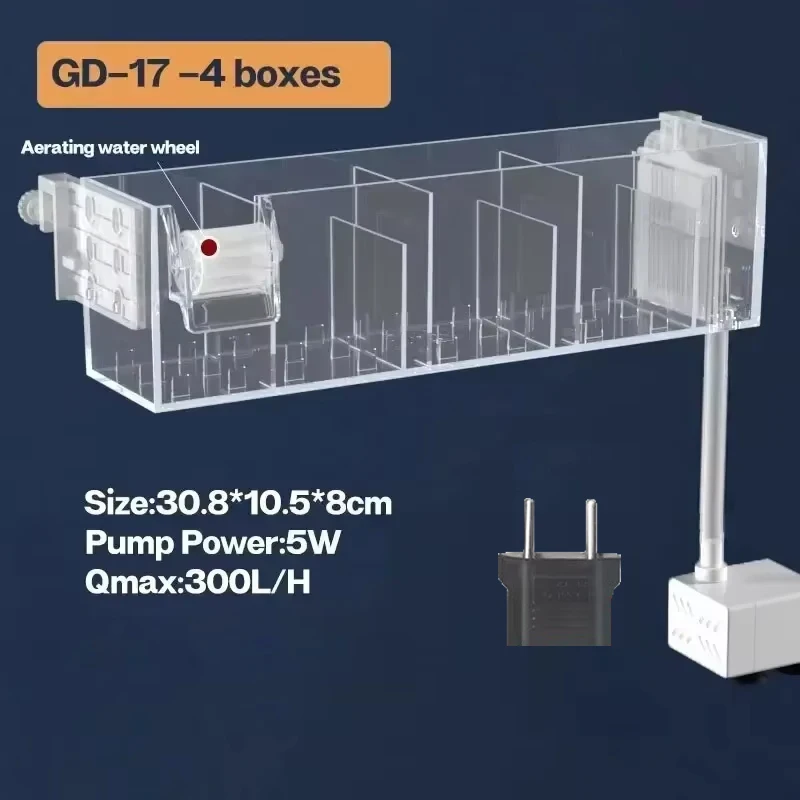Fish Tank Waterfall Filter Box Wall Mounted Built-In Silent Circulating Water Purifier 3-In-1 Oxygenator for Aquarium Tank Box: green